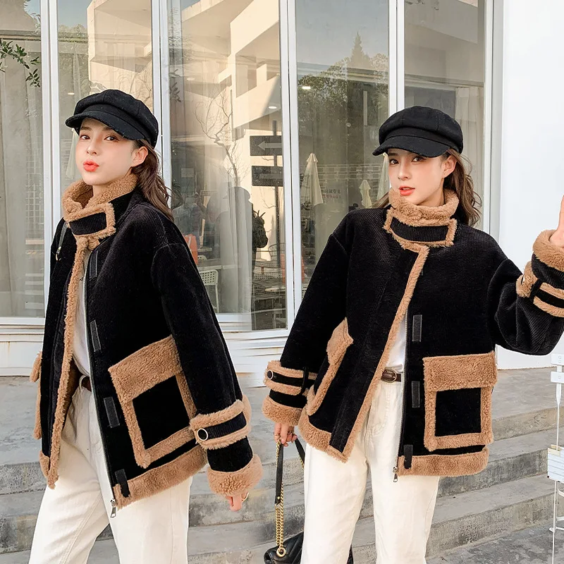 

FNOCE 2020 winter new women's plus velvet jackets fashion young trends casual stand collar zipper slim thickened warm coats