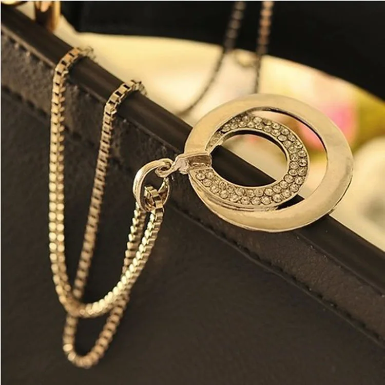 

Lady Female Girl Women Girlfriend Couples Metal Gold Silver Color Full of Rhinestone Round Double Circle Sweater Chain Necklace
