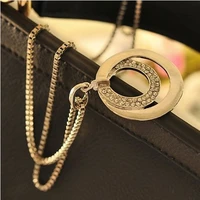 lady female girl women girlfriend couples metal gold silver color full of rhinestone round double circle sweater chain necklace