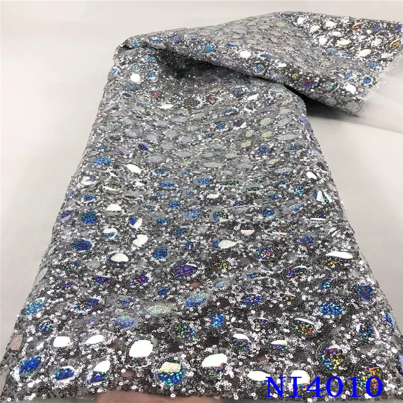 

Shining French Net lace 2020 Latest High Quality For Nigerian Wedding Party African Tulle Sequin Lace Material Sewing NI4010-4