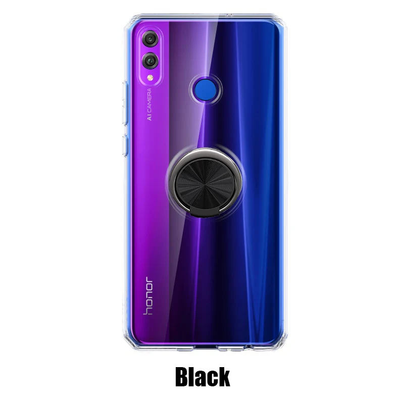 Для huawei Honor 8X чехол Honor8X бизнес с кольцом для пальцев магнетизм держатель прозрачный чехол для huawei Honor 8X чехол для телефона - Цвет: Черный