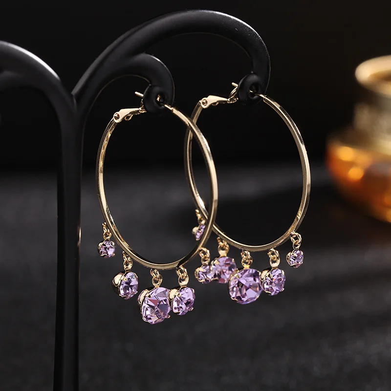 

Simple Short Tassel Earrings Gold-Plated Shininy Cubic Zirconia Circle Geometric Dangle Women Luxury Wedding Jewellery