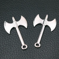 6pcs silver plated viking double headed battle axe pendants retro bracelet metal accessories diy charms jewelry crafts making