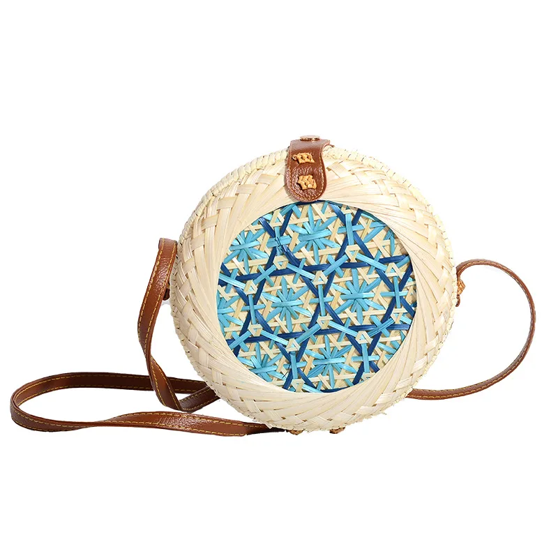 

2021 Summer Luxury Handbag Women's Shoulder Bag Hollow Out Bamboo Woven Beach Bag Mobile Phone Wallet Mini Retro Art Round Bag