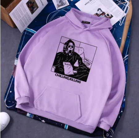 Толстовка с капюшоном в стиле Харадзюку ужасная принтом призраков и рельефов топ
