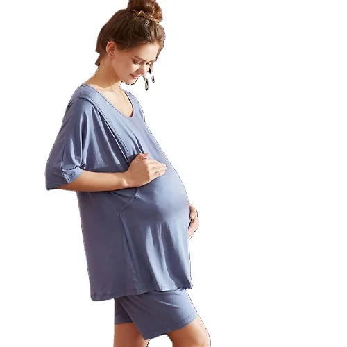 

Летняя и осенняя одежда из 2 предметов, пижама для грудного вскармливания, Одежда для беременных женщин и послеродового периода размера плю...