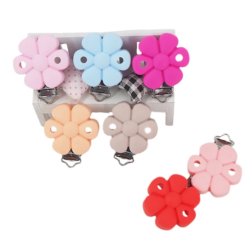 Chenkai-Clip de silicona para beb&eacute;, forma de flor, sin BPA, collar infantil, colgante sensorial, chupete de lactancia, juguetes de dentici&oacute;n, 10 Uds.-1