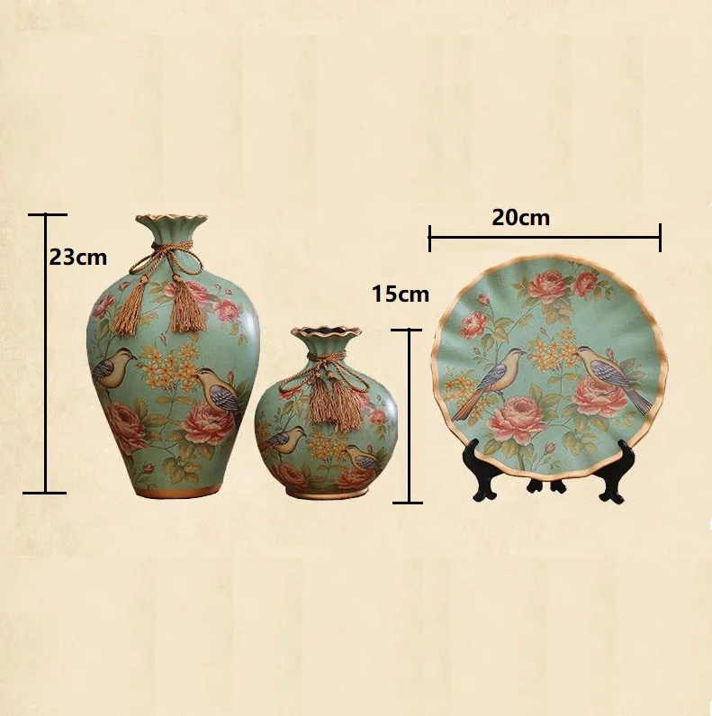 

3Pcs/Set Ceramic vase 3D Stereoscopic dried flowers arrangement wobble plate living room entrance ornaments home decorations