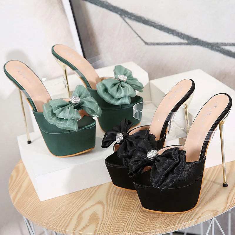 

Bow Platform Women Sandals Shoes Bow Crystal High Heel Sandals Women Size 34-40