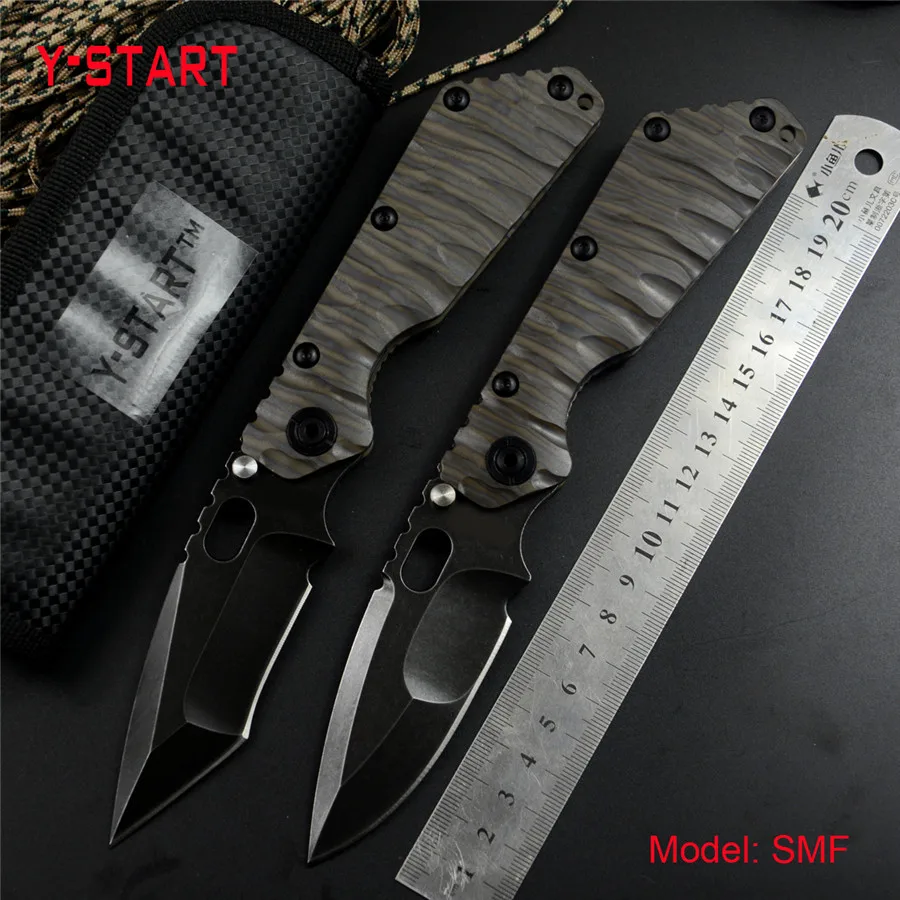Y-START SMF Нож D2 атласное лезвие складной нож шариковый подшипник шайба титановая ручка инструмент для улицы тактический нож с ПУ оболочкой