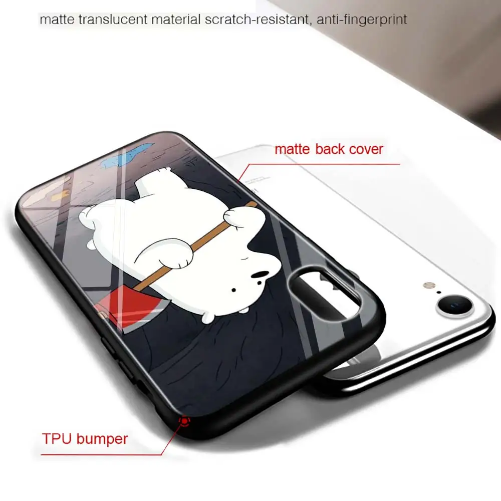 Black Cover Cute Bare Bears for iPhone 11 11Pro X XR XS Max for iPhone 8 7 6 6S Plus 5S 5 SE Glossy Phone Case