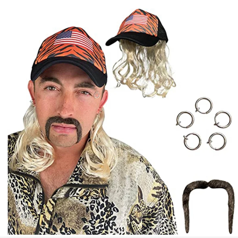 Экзотический костюм для косплея Tiger King Joe бейсбольная шляпа с париками серьги и