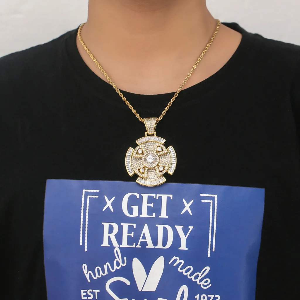

2020 New Fashion Hip Hop Jewelry For Men And Women Stainless Steel Twist Chain Micro-inlaid Zircon Rotating Cross Pendant