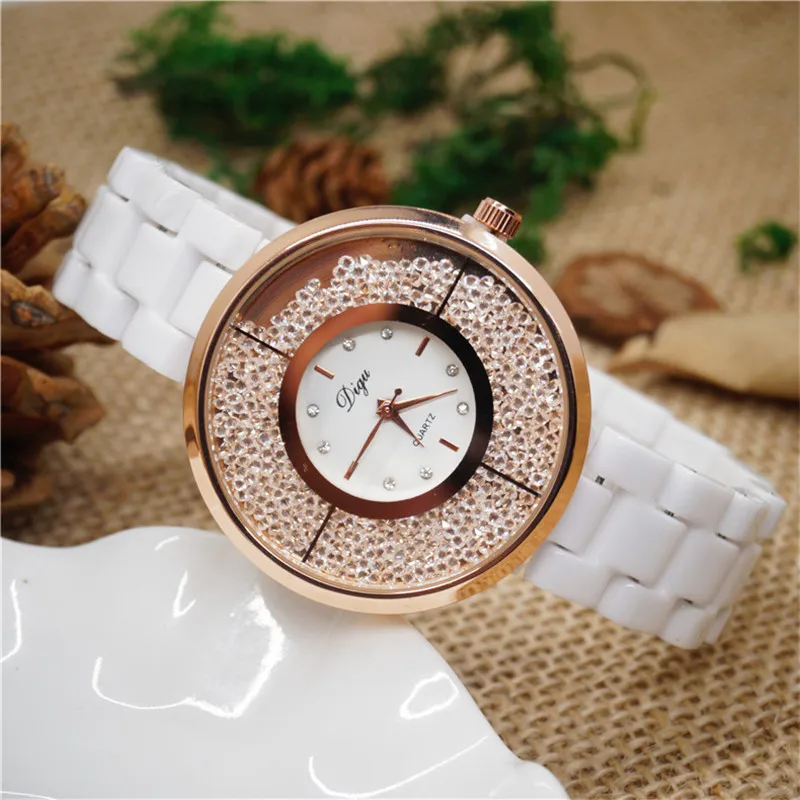 Часы наручные DIGU женские кварцевые с бриллиантами модные керамические брендовые