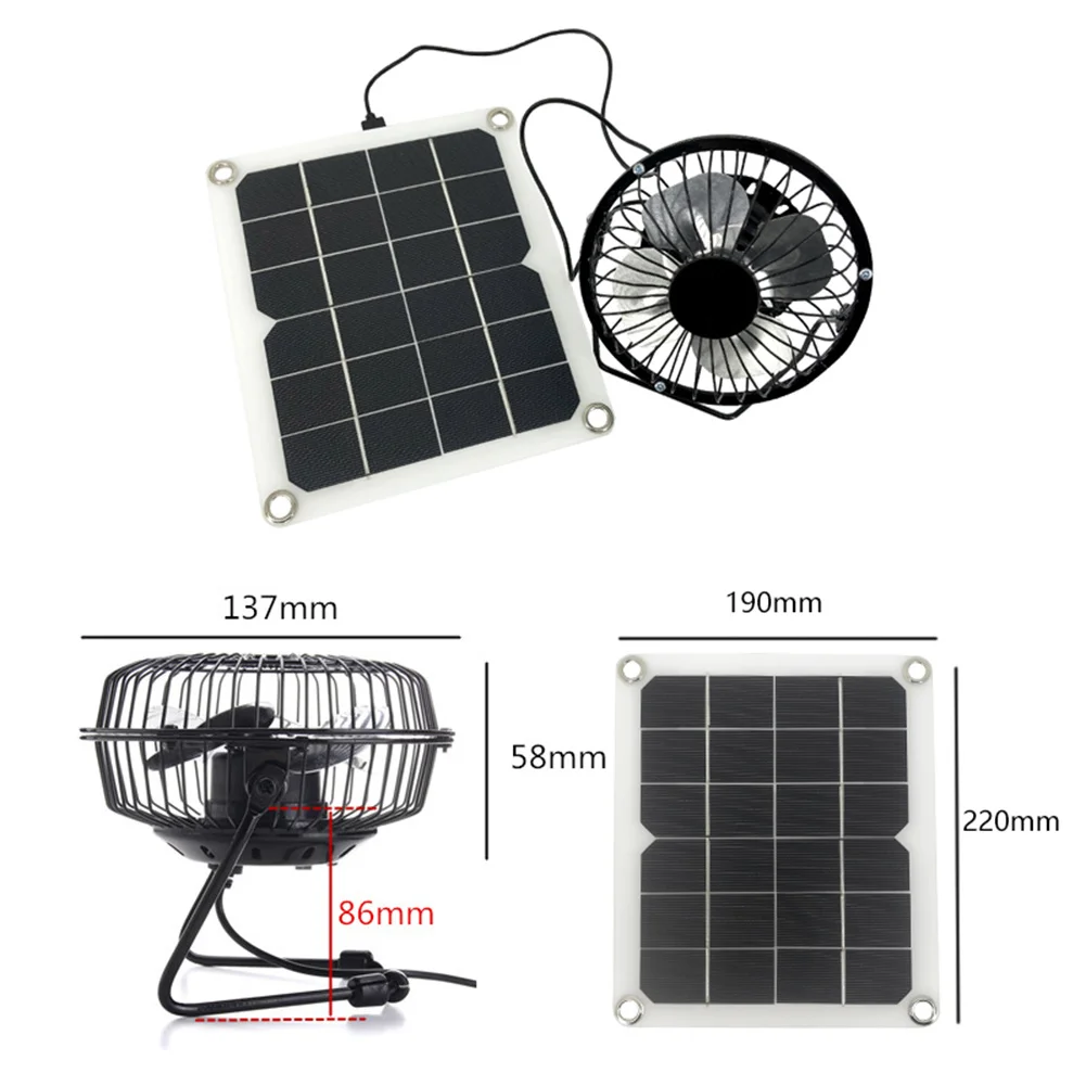 

10W USB Rechargeable Solar Exhaust Fan Summer Household Pet Kennel Ventilation Fan Portable Electric Fan Solar Radiator