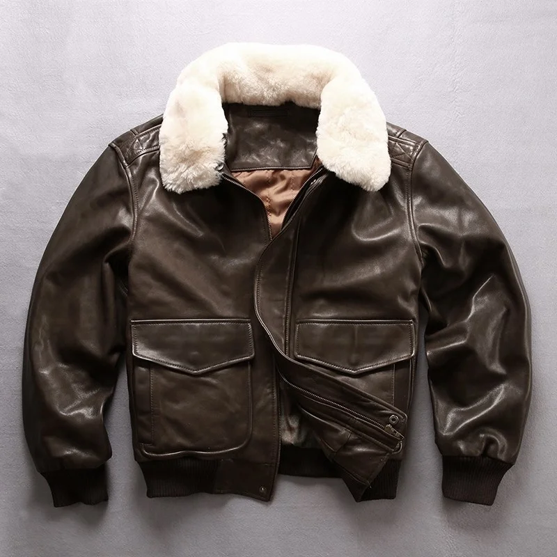 Роскошная мужская куртка из натуральной овечьей кожи приталенная короткая