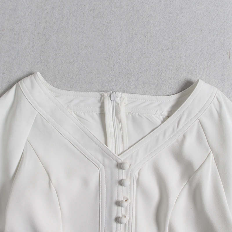 

VGH Elegant Women's Dress V Neck Lantern Long Sleeves High Waist Loose Large Size Dresses Female Summer 2020 Fashion Clothes