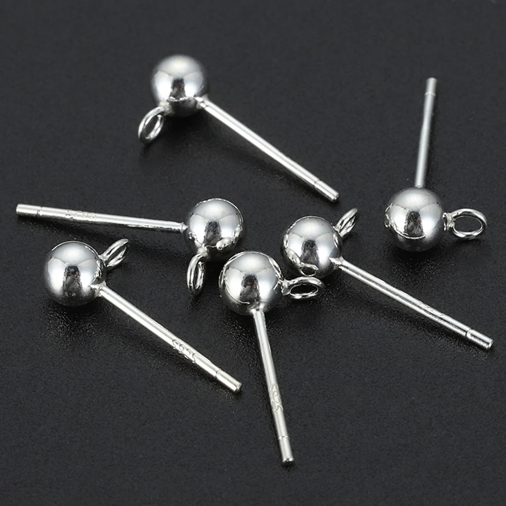 

4pcs 925 Sterling Silver Ear Studs DIY Earring with Brick Earrings Clasps Jewelry Making Components Findings Accessories Earwire