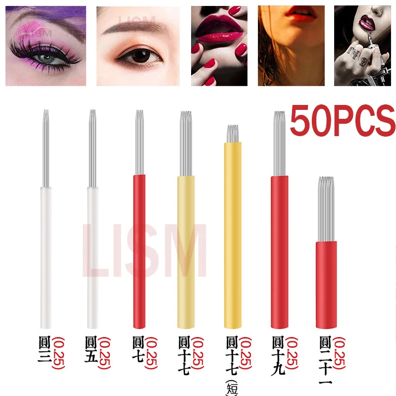 

50pcs Nano Disposable Microblading Blade Fog Tattoo Needle 3R 5R for 3D Embroidery Eyebrow Lip Permanent Makeup Manual Pen PMU