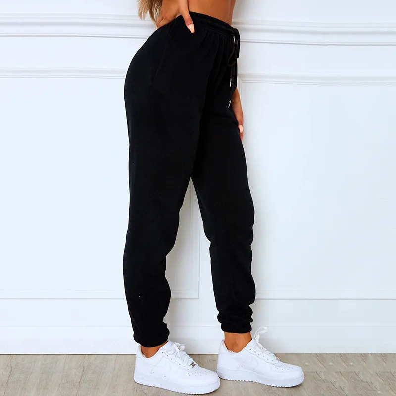

Sexy High Waist Loose Fleece Sweatpants Trousers With Pocket 2021 Fall Winter Black White Baggy Joggers Women Sweat Pants