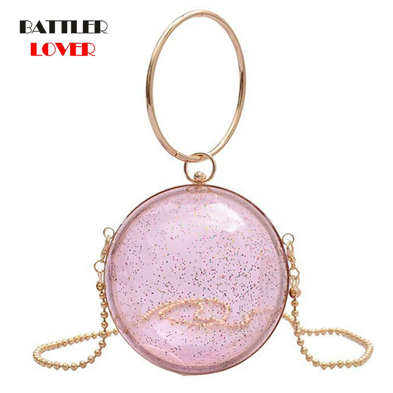 

Acrylic Circular Ball Shoulder Bag For Women Mini Clear Crossbody Bags Round Metal Transparent Evening Clutch PVC Totes Handbags