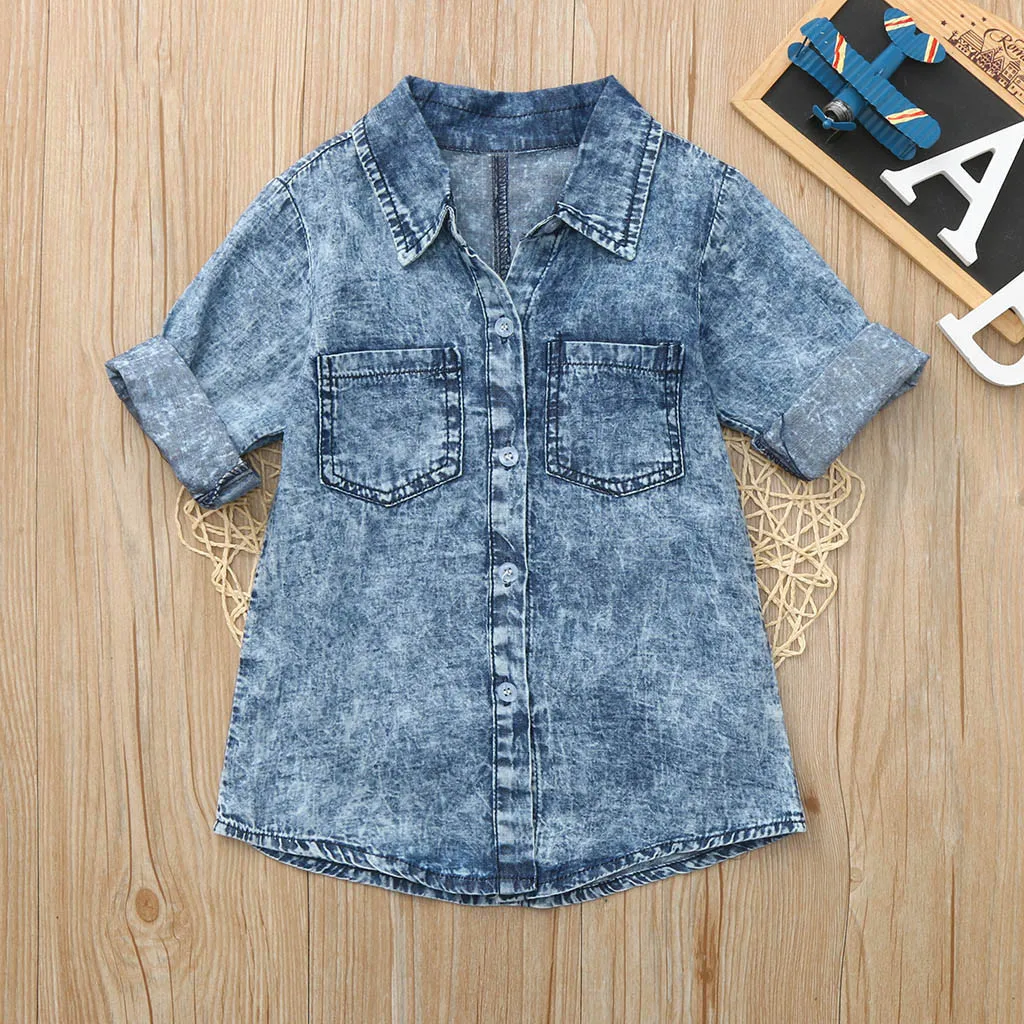 New 2019 Fashion Toddler Baby Girls Long Sleeve Solid Denim Shirt Dress Jean Dresses Mother &amp Kids Casual Party | Детская одежда и