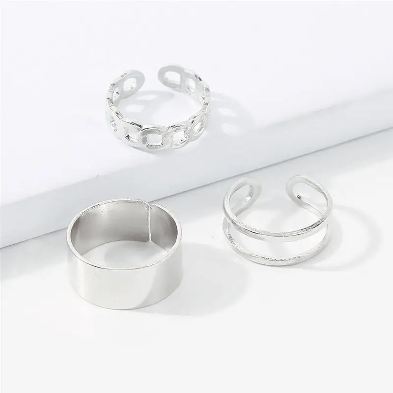 

Harajuku Fashion Geometric Glossy Adjustable Ring For Women Korean Simple Punk Three Ring Set Statement Hip Hop Jewelry 2020 New