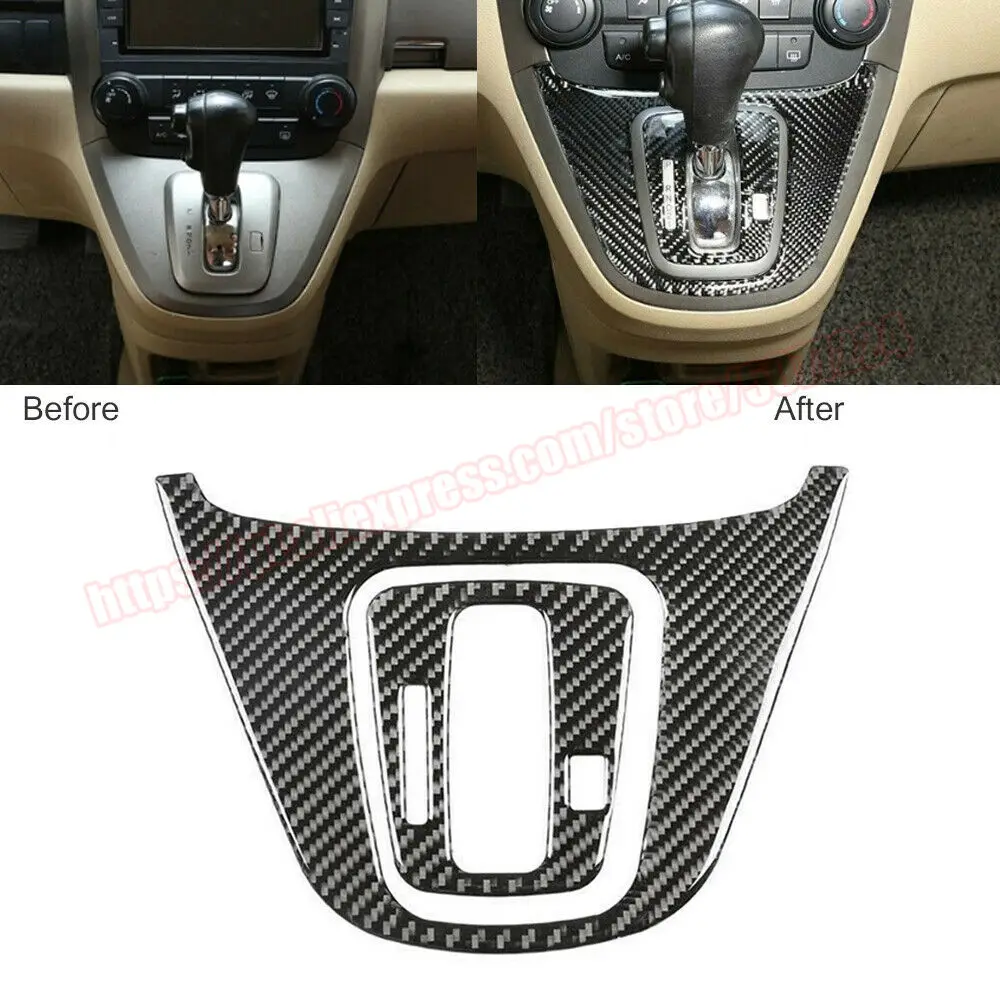 

car accessories 2Pcs For Honda CR-V CRV 2007 08 09 10 2011 Real Carbon Fiber Console Gear Shift Panel Cover Trim