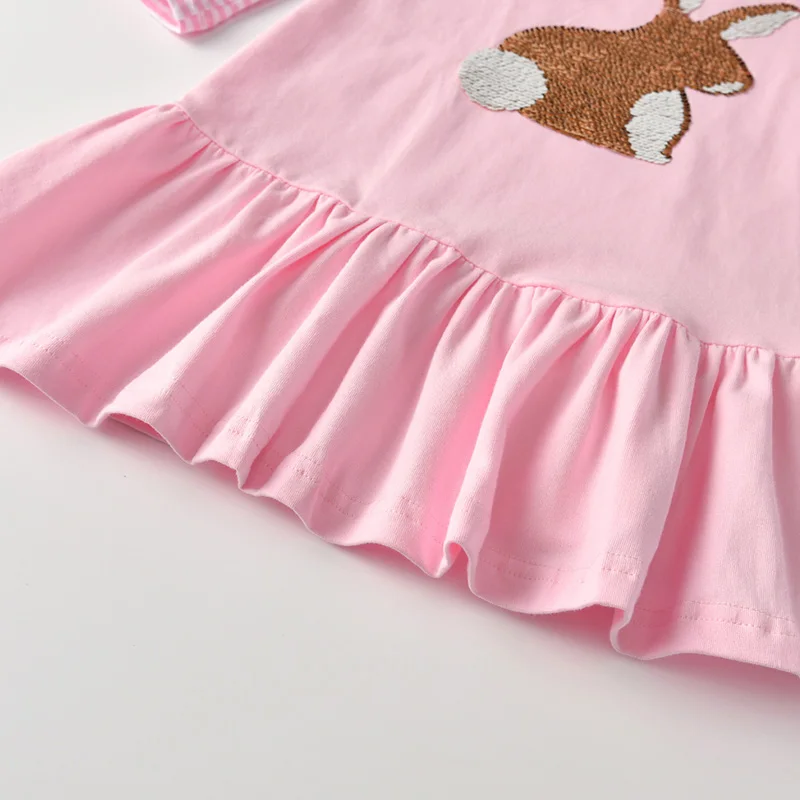 VIKITA Girls Striped Dress Children Autumn Winter Long Sleeve Dresses Kids Patchwork Ruffle Vestidos Girl Rabbit Butterfly | Детская