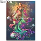 Красивая Алмазная 5d картина сделай сам в виде русалки, квадратная Алмазная вышивка, Круглая Мозаика, картина Феи девушки, подарок 2021