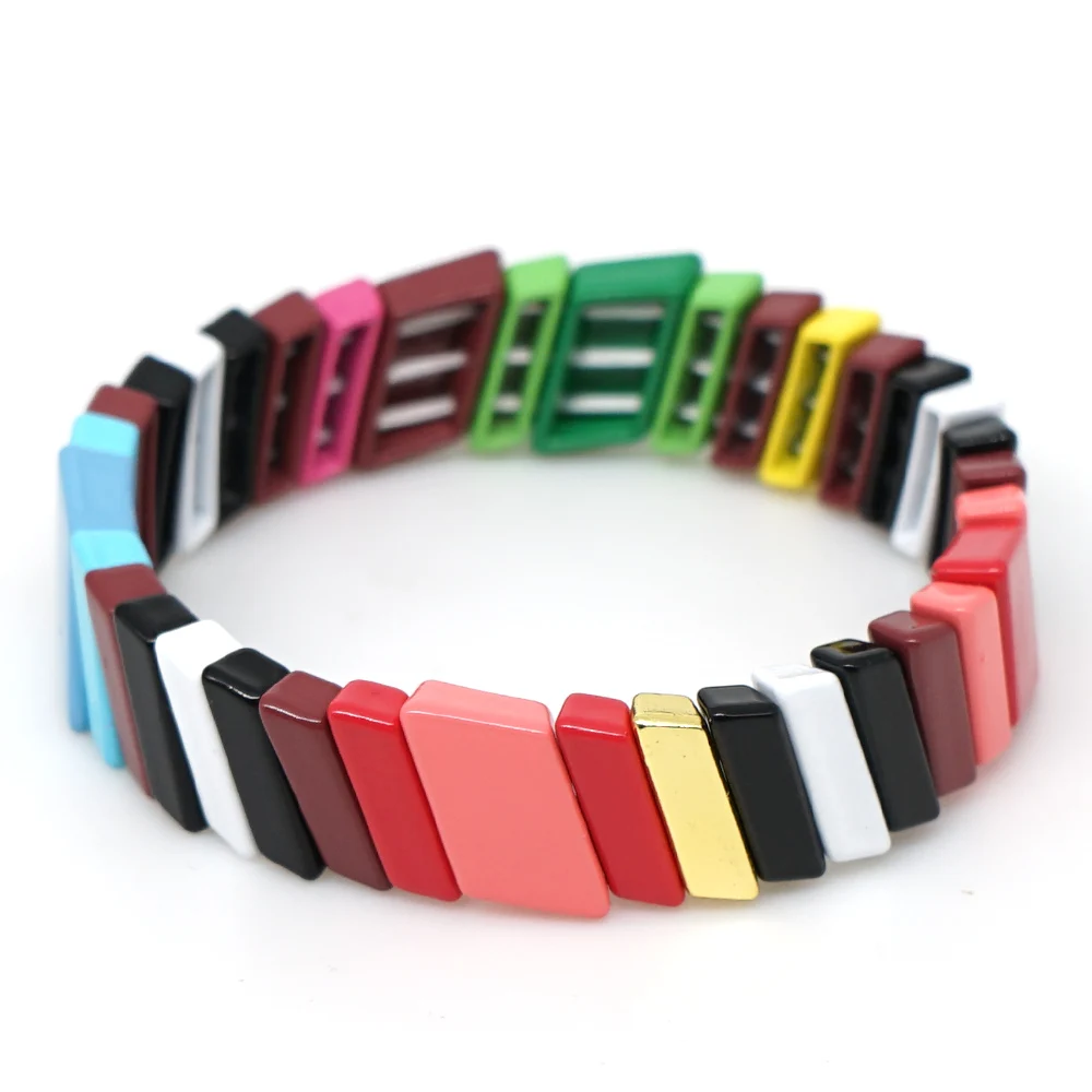 Shinus Pulseras Mujer Moda радужные эмалированные плитки браслеты для женщин браслет богемные красочные Bileklik летние модные ювелирные изделия - Окраска металла: RO-B190010C