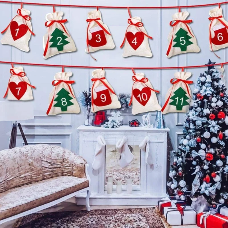Christmas Advent Calendar 11X16cm Gift Bag DIY Felt Countdown Date 1-31 New Year Decor | Дом и сад