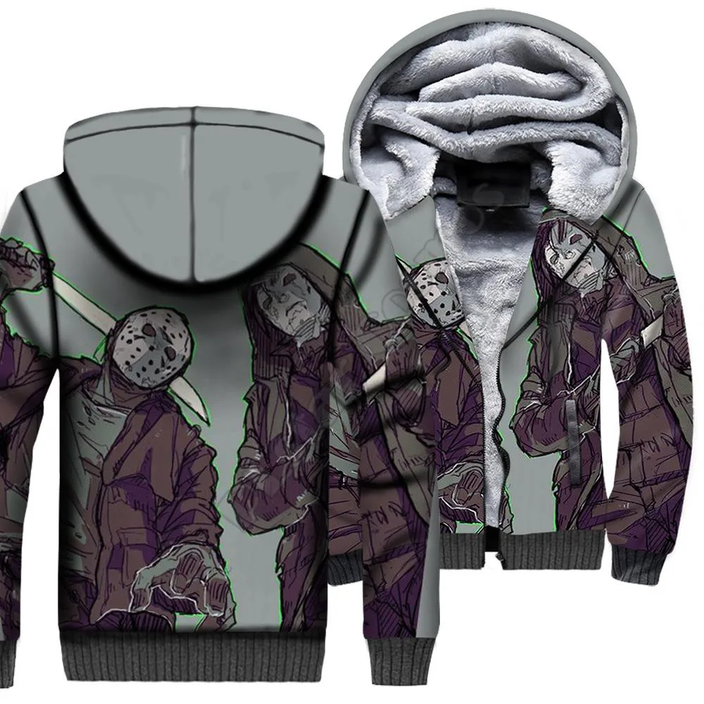 

Michael Myers 3D printed Fleece zipper Hoodies Men Women Winter Warm double plus velvet jacket cosplay costumes 01