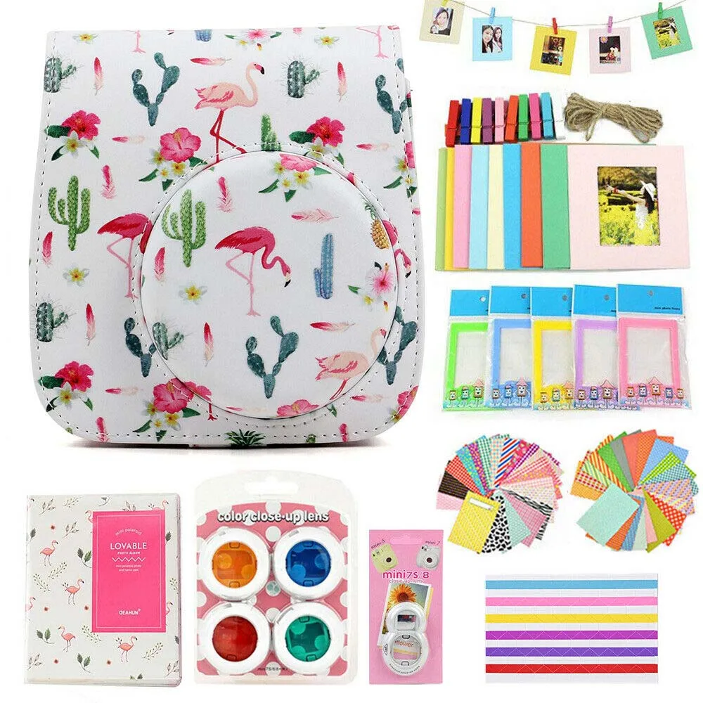 Flamingo Catus Чехол Fujifilm Instax Mini сумка Аксессуары для камеры комплект фотоальбом фильтры для объектива наклейки для Instax Mini 8 Mini 9 мгновенная камера - Цвет: Flamingo Catus