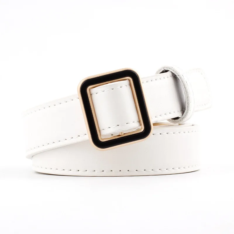 Ремень женский из искусственной кожи тонкий пояс без иглы с квадратной пряжкой