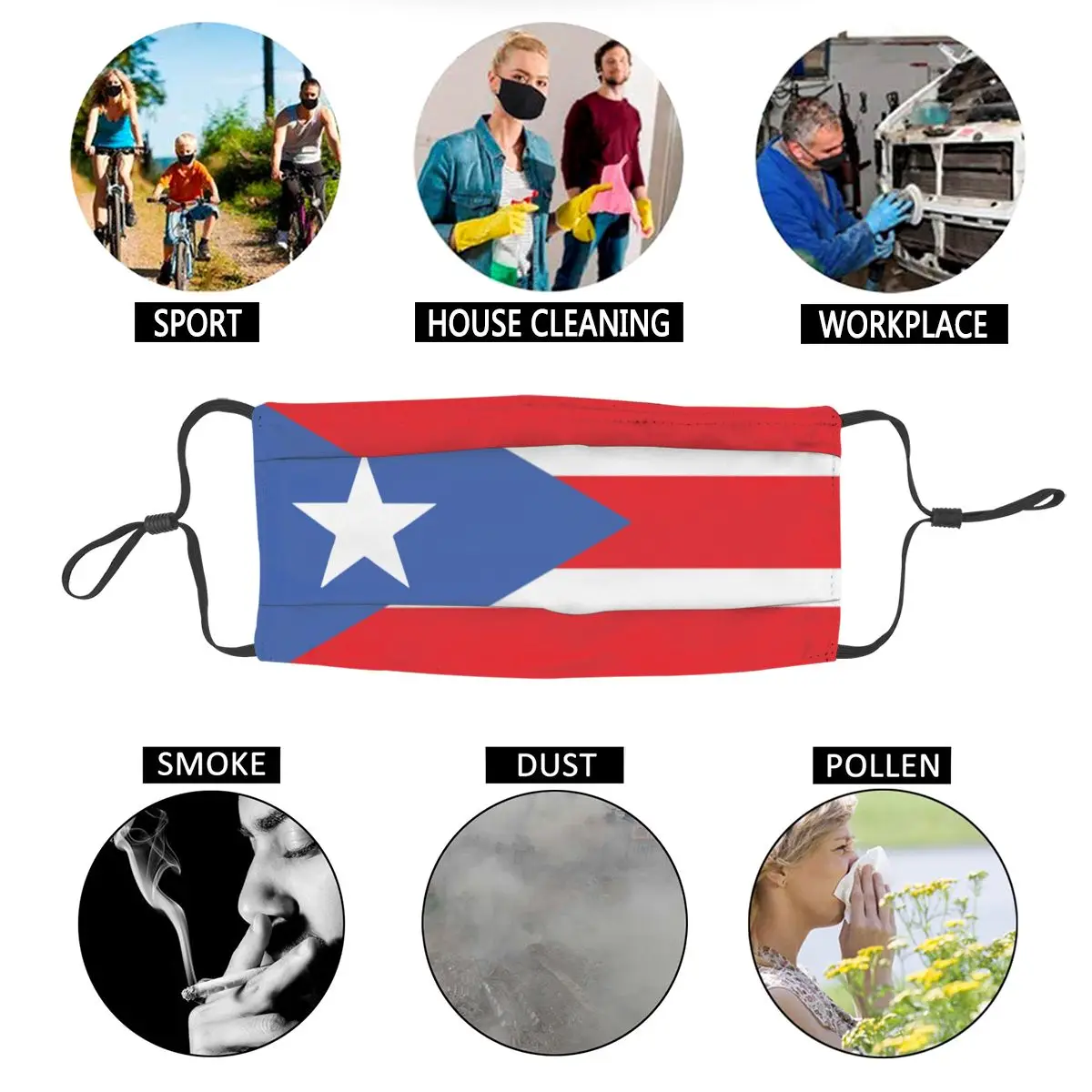 

Puerto Rico Flag Non-Disposable Mouth Face Mask Dustproof Protection Cover Respirator