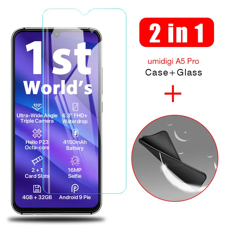 2-in-1 Case + Glass For UMIDIGI a5 pro Screen Protector Lens On a 5 protective cover cases | Мобильные телефоны и
