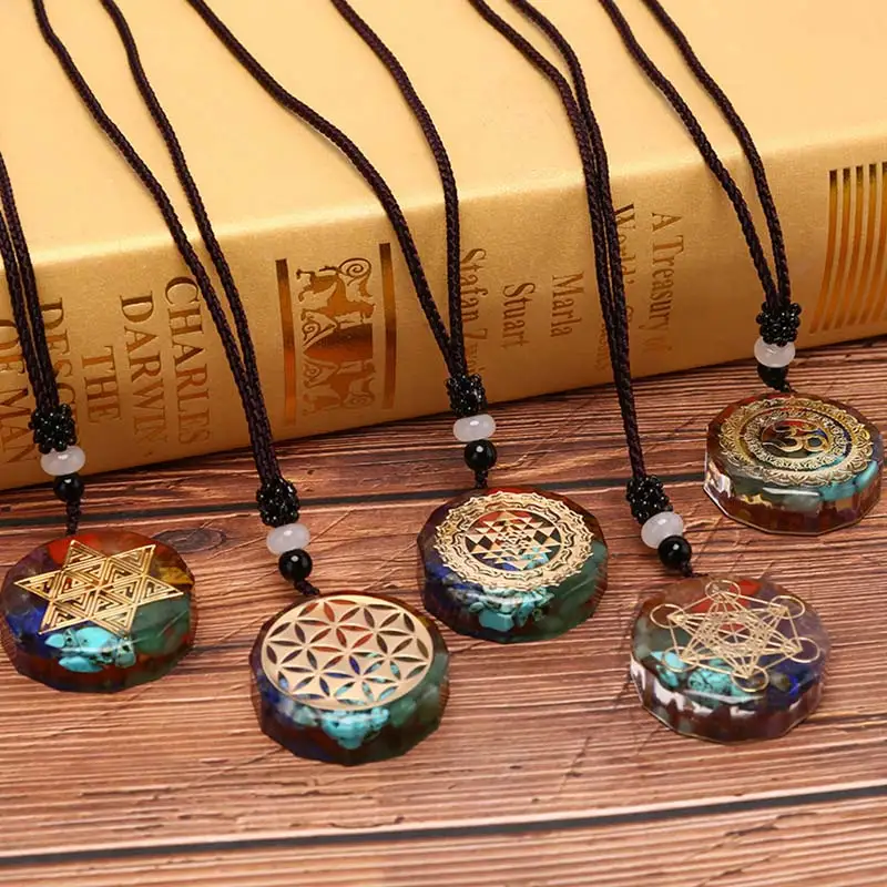 

New Orgonite Pendant Om Symbol Necklace Chakra Healing Energy Necklace Meditation Jewelry Handmade Professional Orgonite