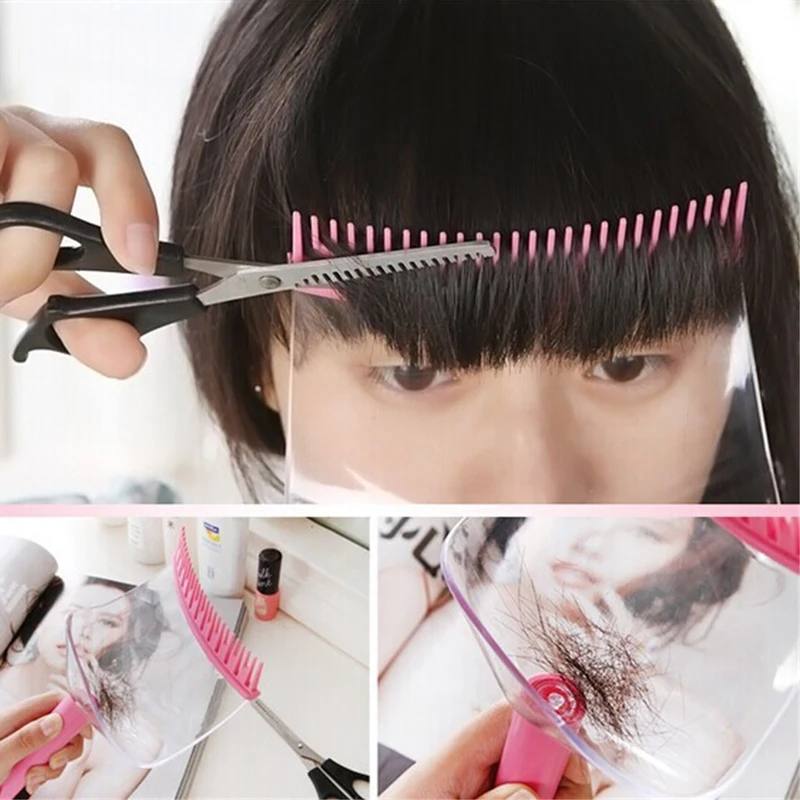 

Hair Trimmer Fringe Cut Tool Transparent Pink Comb DIY Hairstyle 2 In 1 Hair