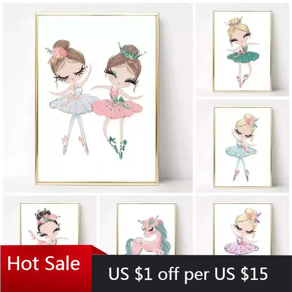 Скандинавская балерина девушка принты детская комната единорог искусство холст