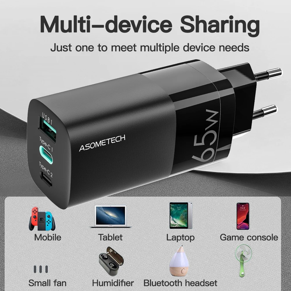 65w gan charger quick charge 4 0 3 0 type c pd usb phone charger multi ports qc 4 0 3 0 portable fast charger for laptop tablets free global shipping
