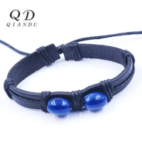 qiandu mens adjustable hand woven multi layer leather bracelet handmade leather blue couple bracelet fashion jewelry