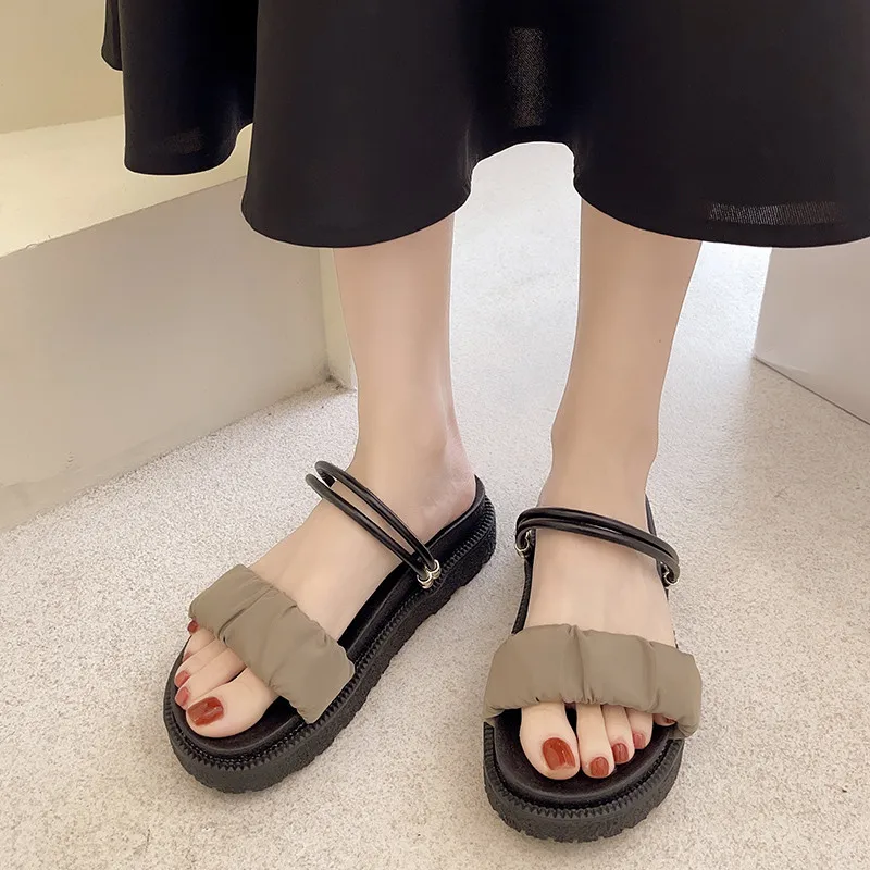 

Flat Shoes Female Slippers Casual Slipers Women Slides Platform Med Luxury 2021 Rubber Soft Summer Rome Scandals Basic PU