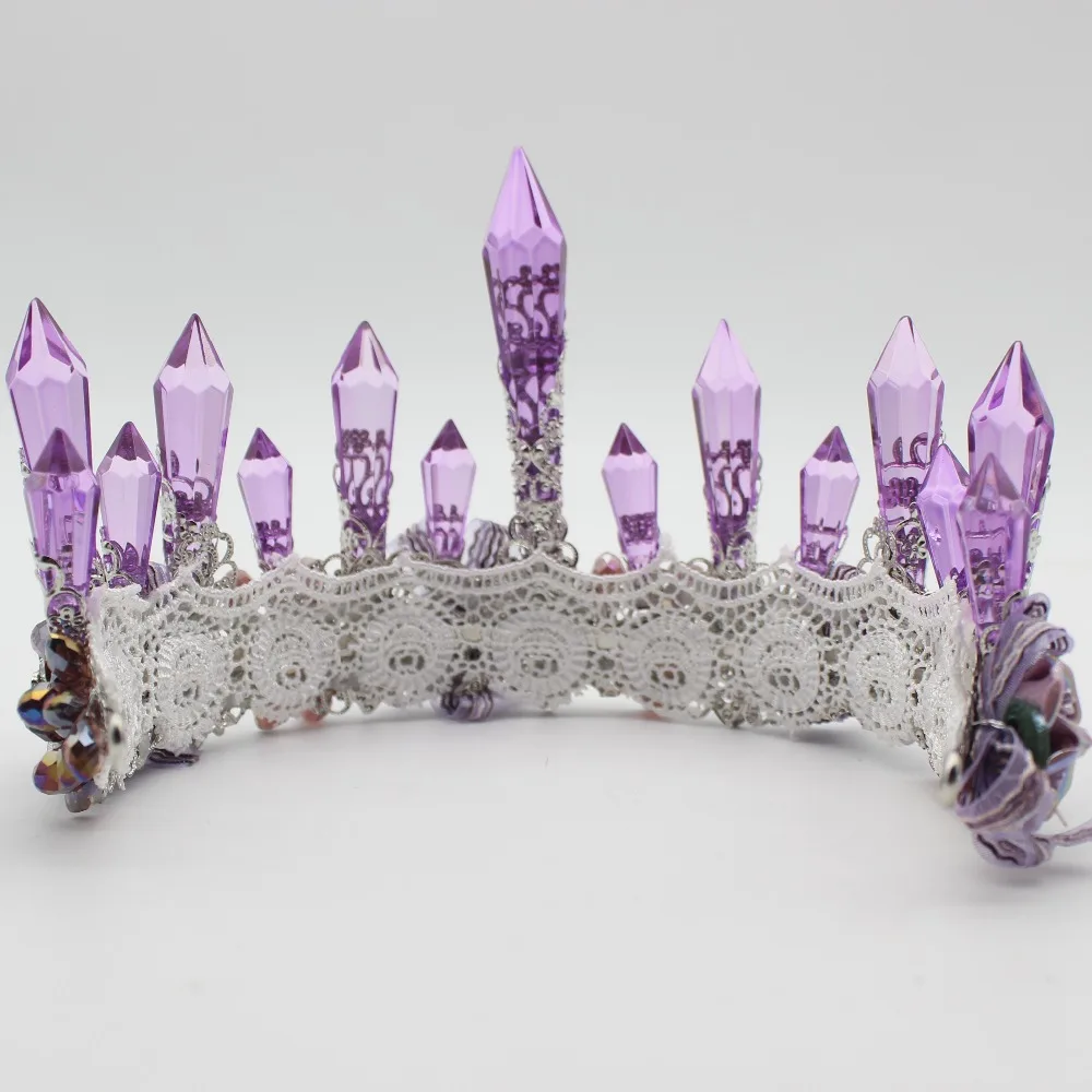 

Vintage Purple Crystal Queen King Wedding Noble Crown Tiara Bride Prom Flower Perfect Coronas Headdress Women Jewelry Accessory
