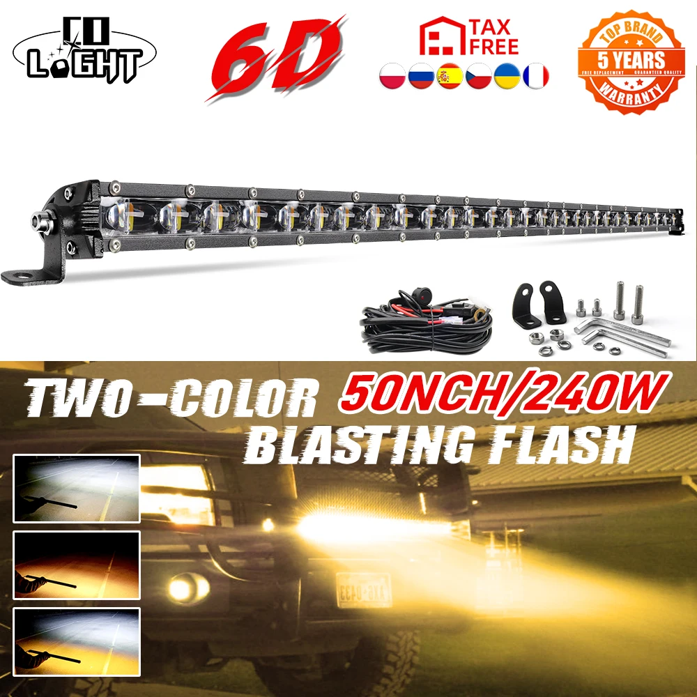 

CO LIGHT 50inch 240W Strobe Offroad Led Light Bar Slim White Yellow Led Work Light 4x4 Spot Flood Combo Beam for Truck Boat SUV