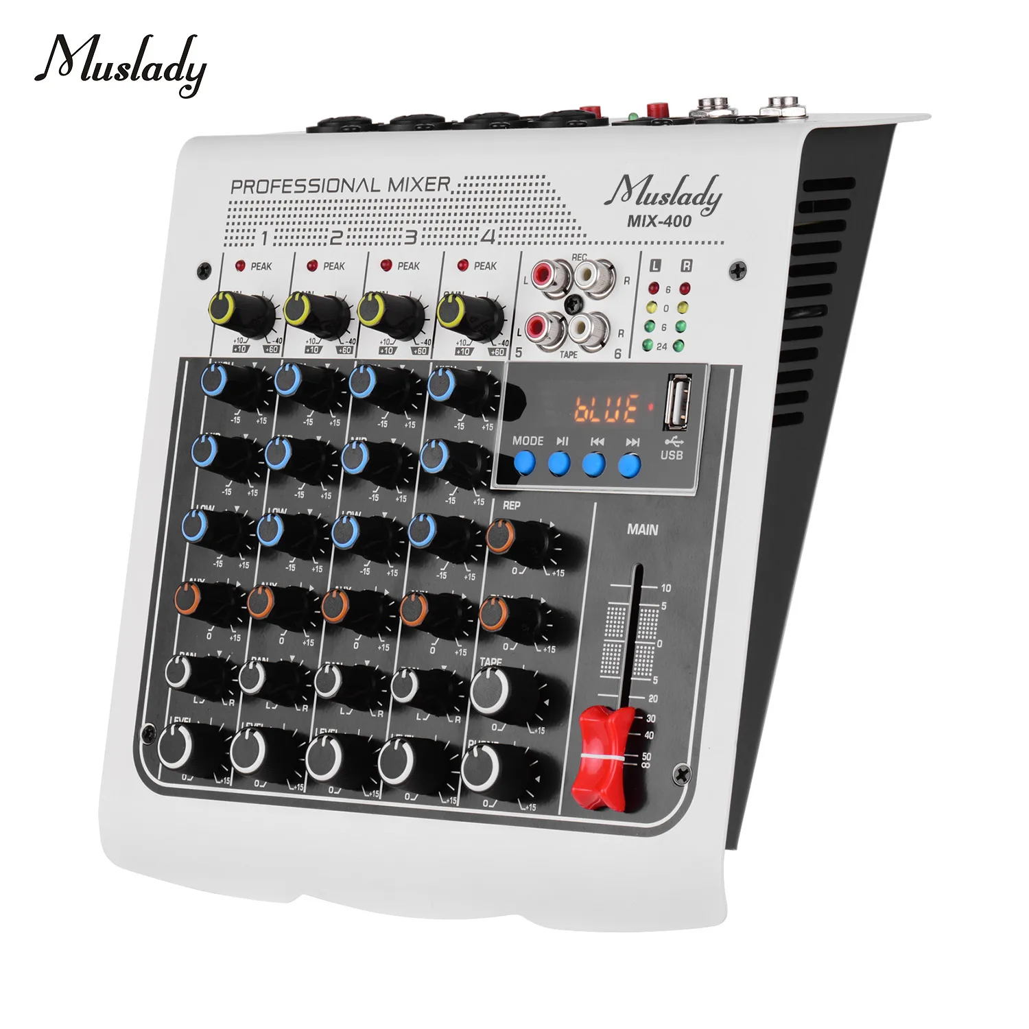 

Профессиональный 6-канальный микшер Muslady MIX-400, микшерная консоль, 3-полосный EQ с эффектами задержки реверберации, беспроводное подключение