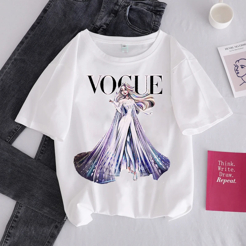 Летняя женская Футболка Harajuku kawaii с принтом Vogue топы короткими рукавами и футболки