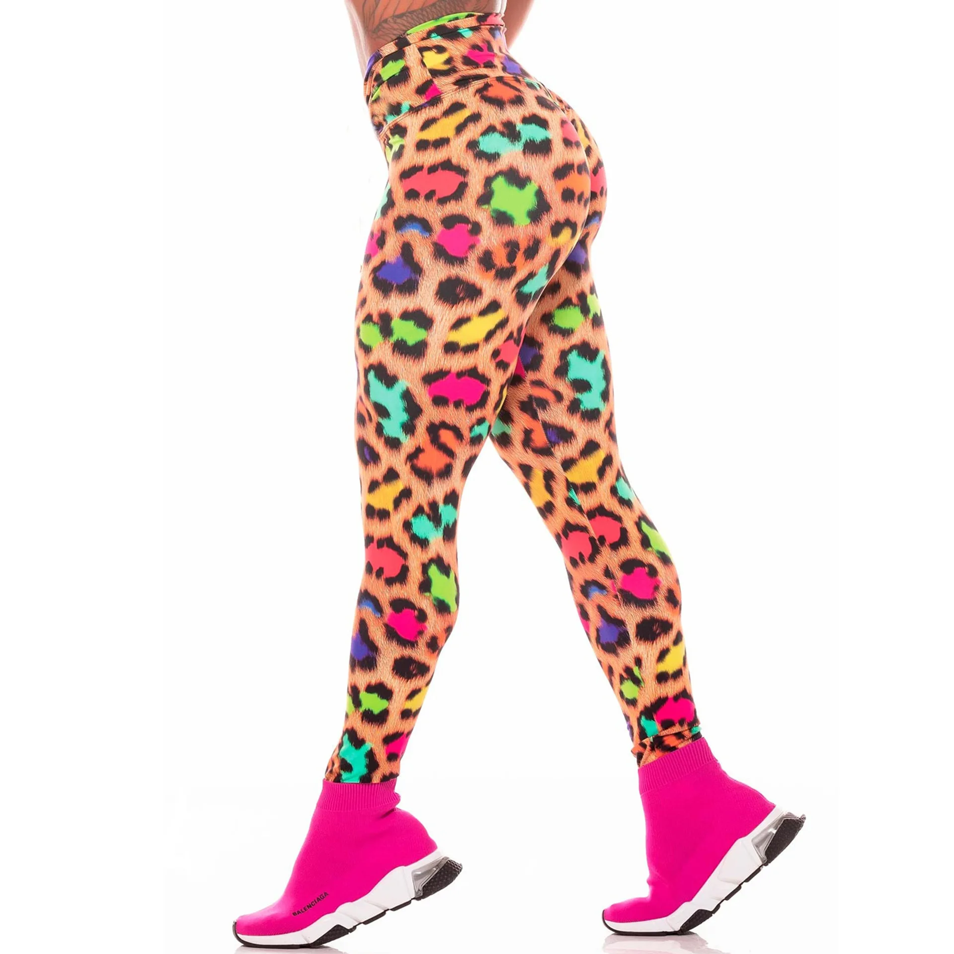 

Women's Leopard Print leggings, hip lifting, quick drying leggings, waist closing, 9-point pants, large size sports pants