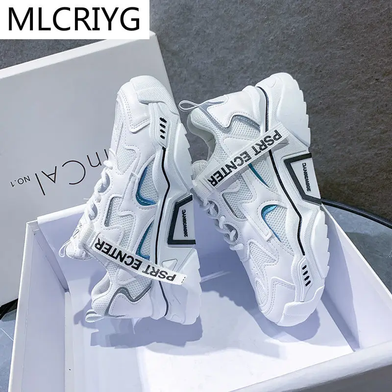 

Кроссовки женские сетчатые на платформе, дышащие прогулочные, удобная повседневная обувь на шнуровке, весна 2021