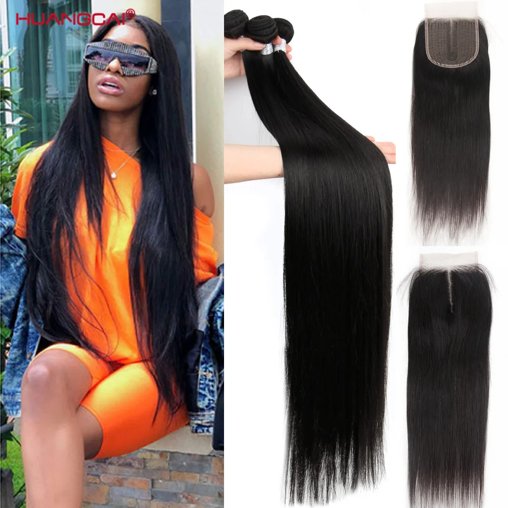 

Straight Bundles With 5x5 Lace Closure 36 38 40 Inch Brazilian Hair With Closure Human Hair 3/4 Bundles With Closure Remy Hair